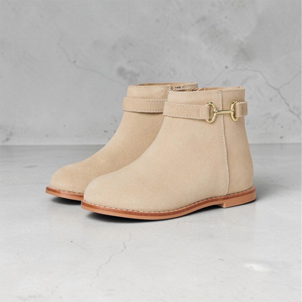 Janie and Jack Girls Ankle Booties Beige Gold Bit Detail Side Zip